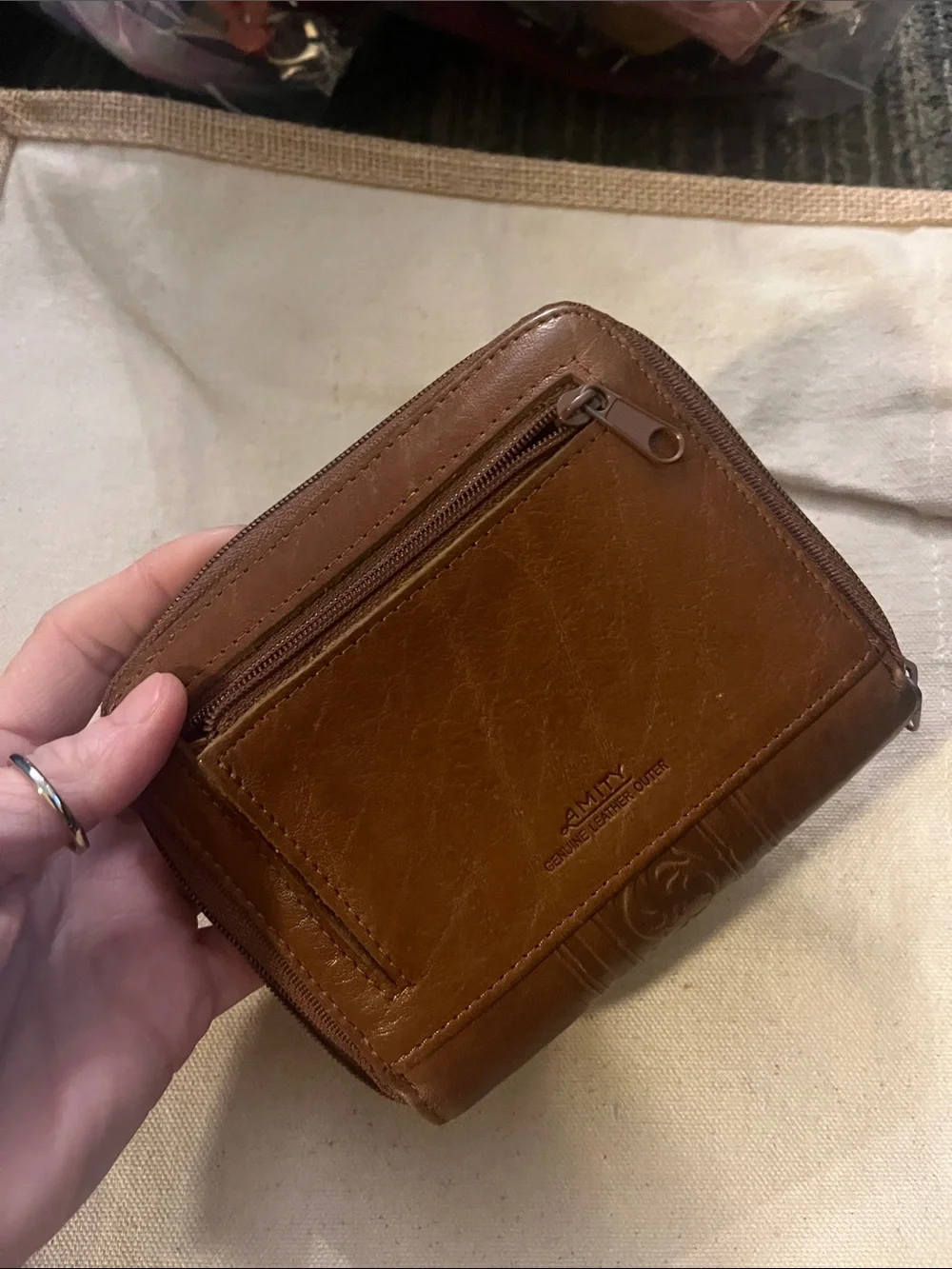 Men's Brown Leather Zip Wallet with Embossed Panel VTG wallet 110